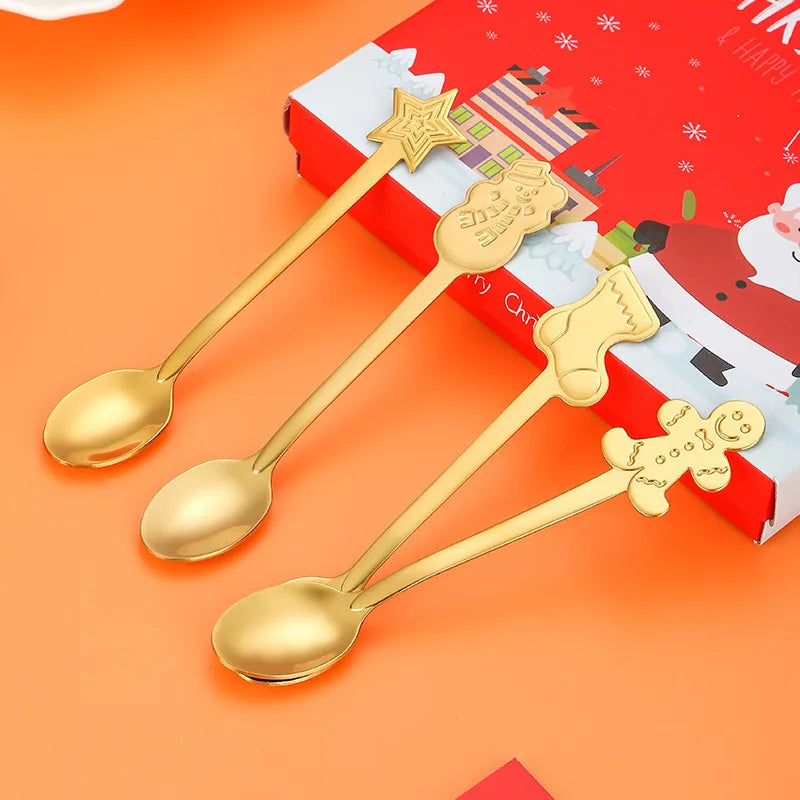 Christmas Cutlery 4Pcs Gift Set Creative Coffee Spoon Dessert Spoon Mixing Spoon Christmas Spoon Gift Box