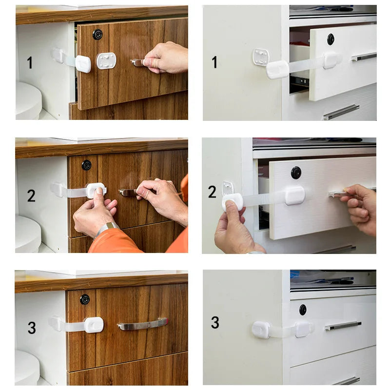 3Pcs Child Lock Protection for Locking Cabinet Cupboard Drawers Refrigerator Oven Toilet Trash Can Doors Children's Safety Kids