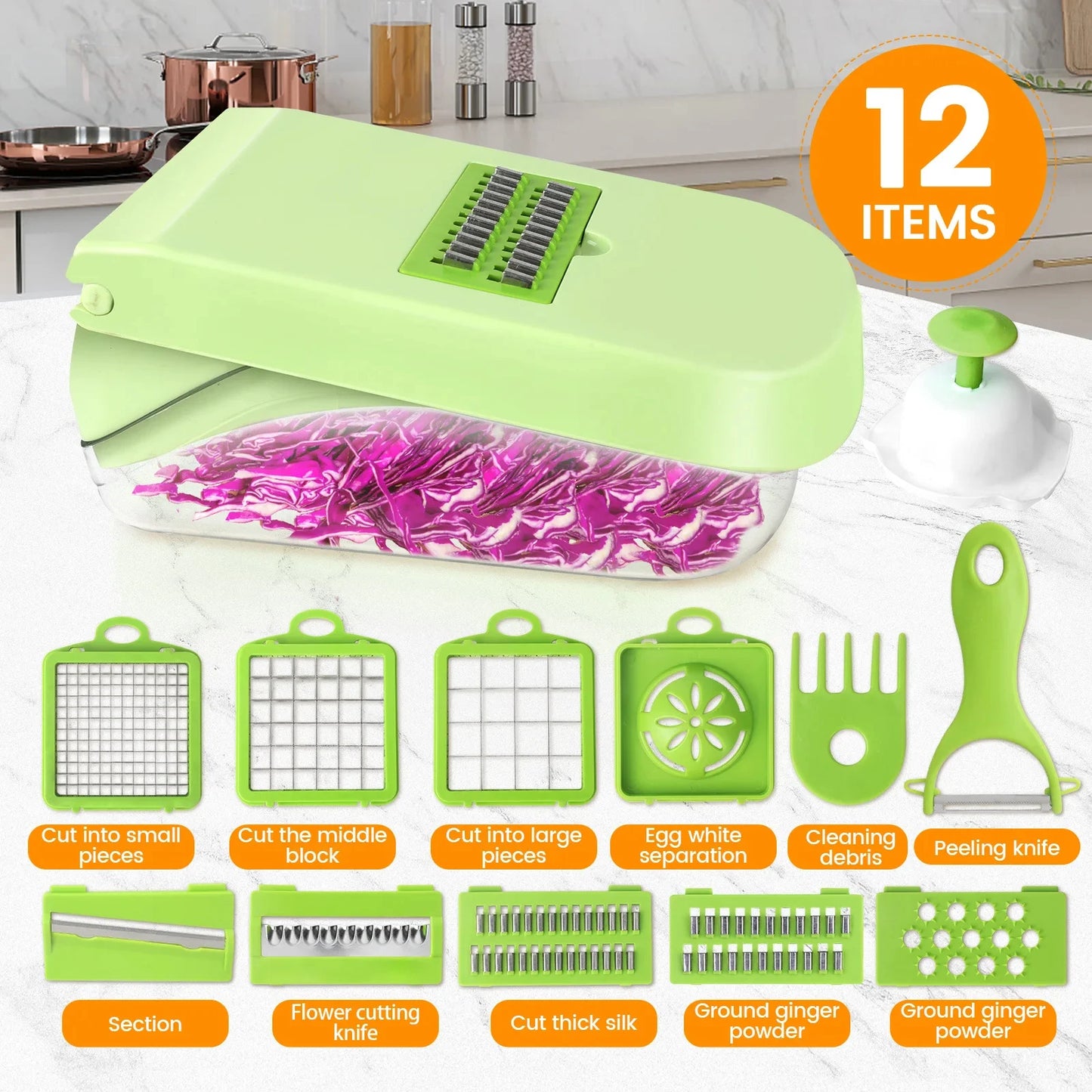 7/17 in 1 Multifunctional Vegetable Chopper - Food Grate Vegetable Slicer Food Dicer Cut Kitchen Items for Cooking & Meal Prep