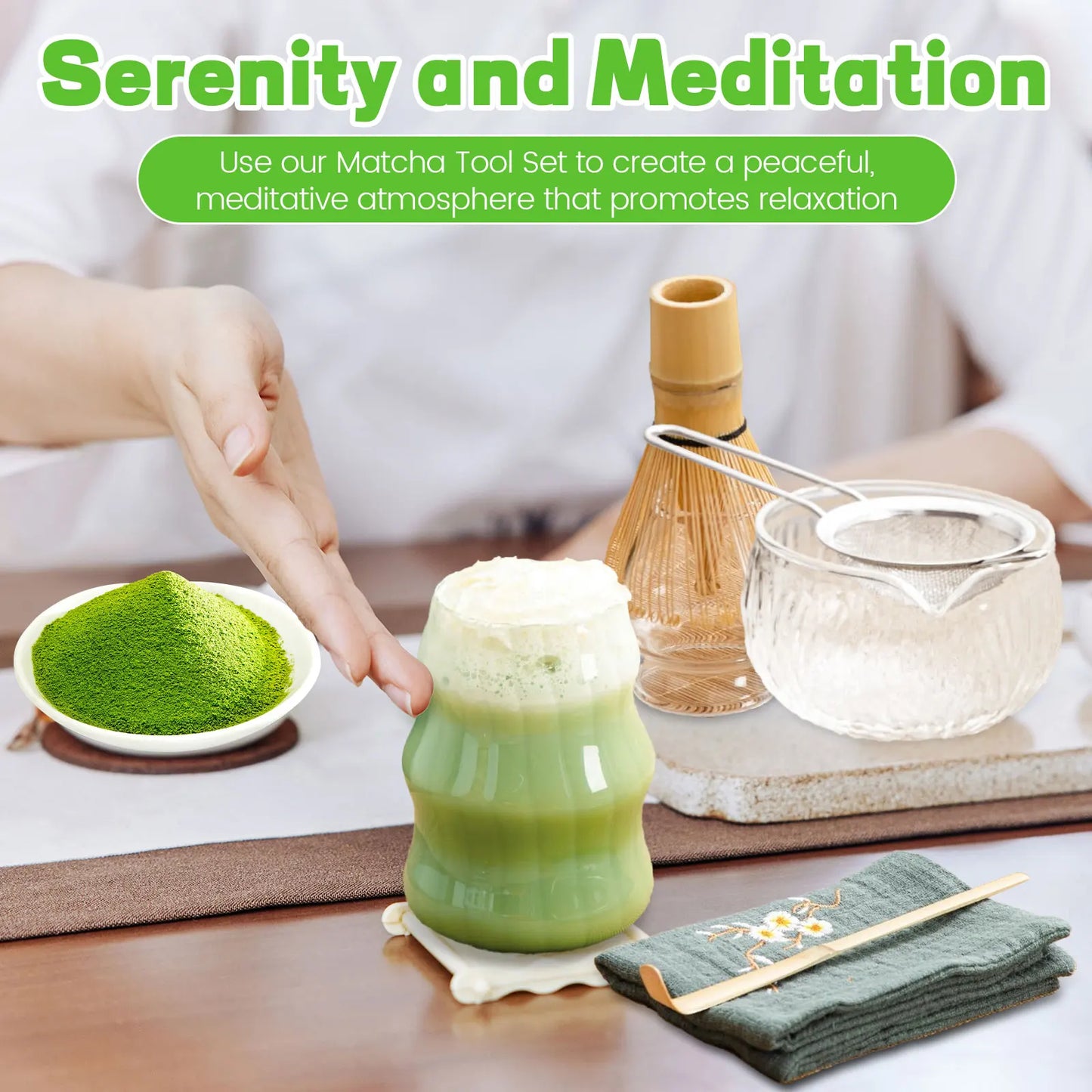 7Pcs Matcha Whisk Set Clear Glass Japanese Matcha Tea Set Matcha Making Kit with 500ml Matcha Bowl Matcha Cup Matcha Whisk