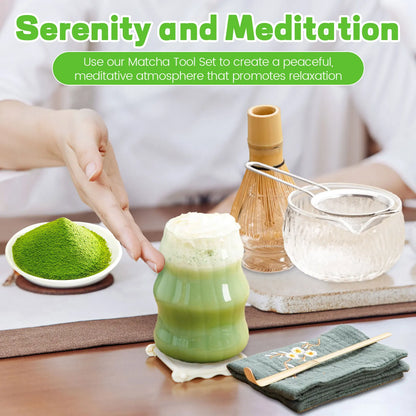 7Pcs Matcha Whisk Set Clear Glass Japanese Matcha Tea Set Matcha Making Kit with 500ml Matcha Bowl Matcha Cup Matcha Whisk