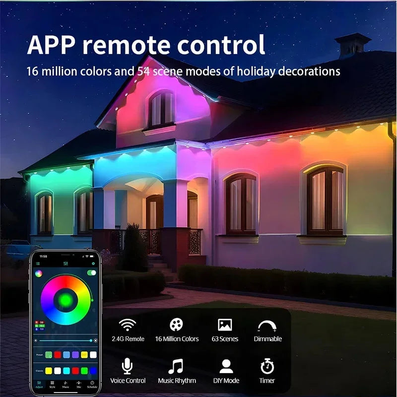 Permanent Outdoor Lights for House Smart Outside Christmas Eaves Light Waterproof Eaves Lights Remote APP Control Music Sync