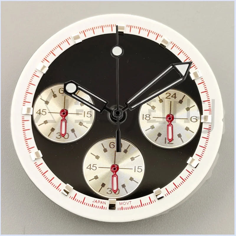 30mm/31.5mm Vk63 Chronograph Watch Dial With Hand Set Green Luminous Black White Red For VK63 Movement Watch Accessories Parts