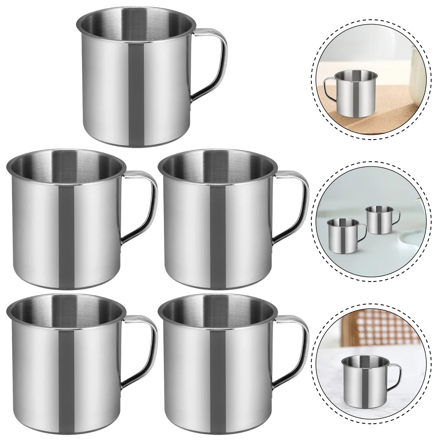 5 Pcs Stainless Steel Cups For Kids Lightweight Travel Mugs Water Drinking Containers Kitchen Bar Student Tea Coffee