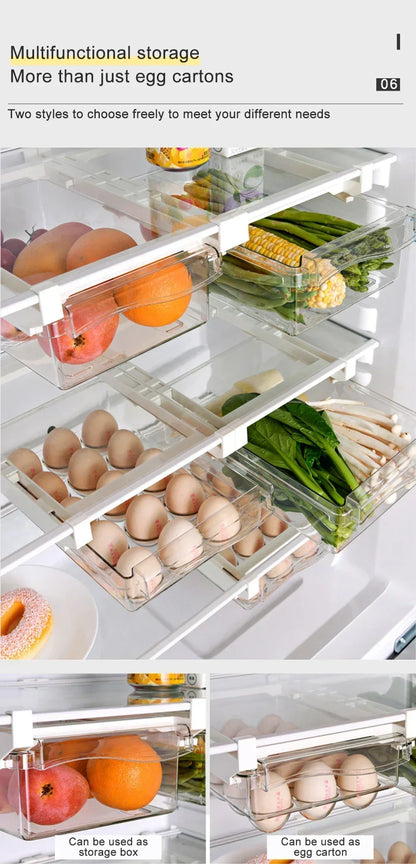 Transparent Fridge Organizer Fruit Egg Refrigerator Storage Box Under-shelf Refrigerator Drawer Box Fresh-keep Kitchen Organizer