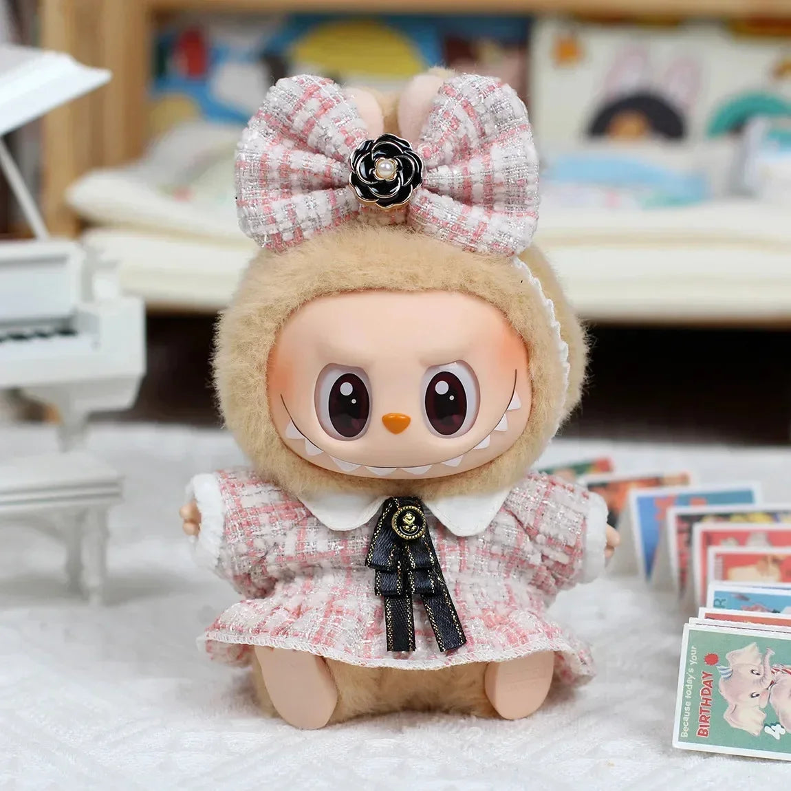 Labubu Doll Clothes For 17cm Labubu Accessories Classic Dress Grid Style Suit Skirt DIY Mini Dolls Clothing
