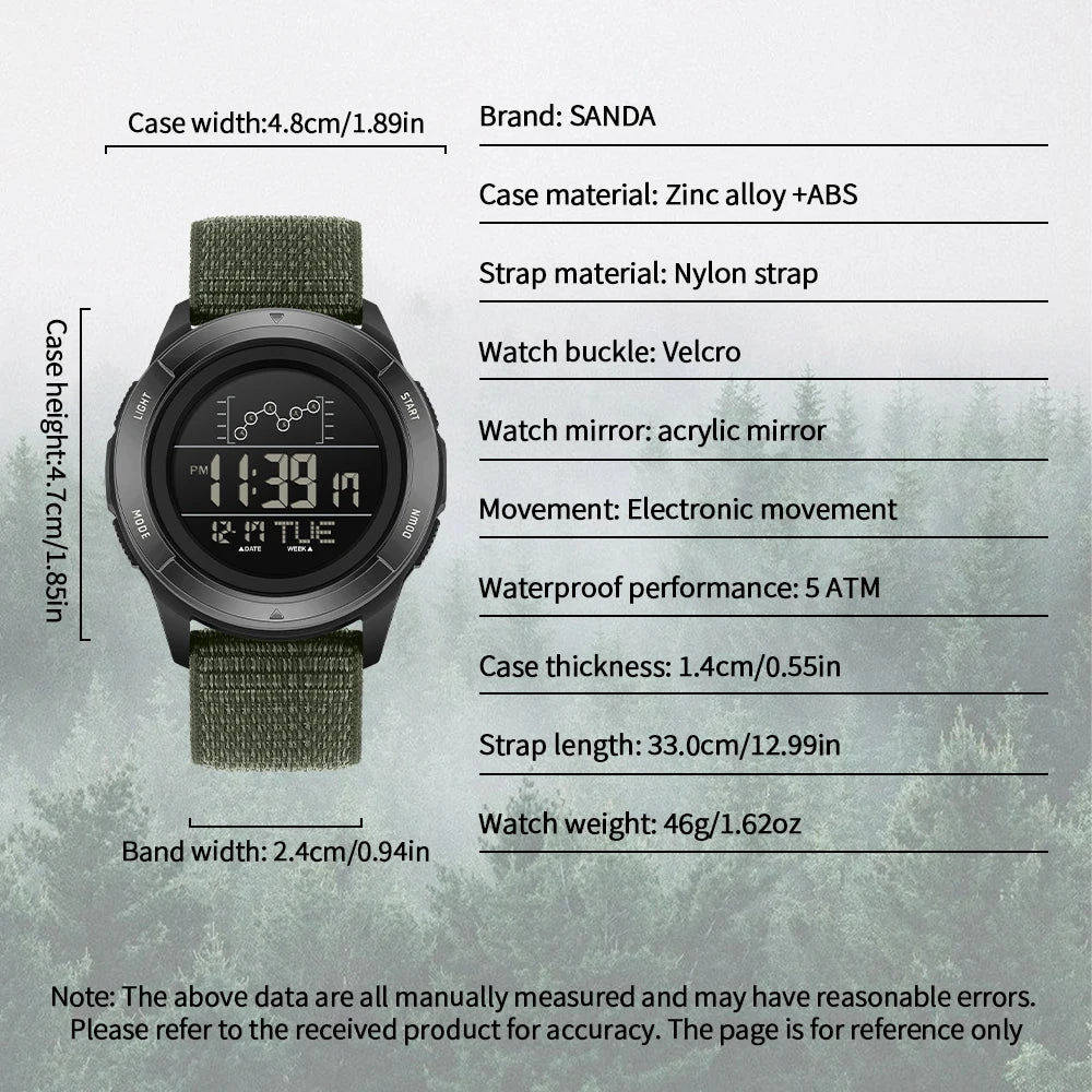 SANDA 2198 Single Monitor Male Student Electronic Watch Multifunctional Waterproof sports Student Electronic Watch 2025