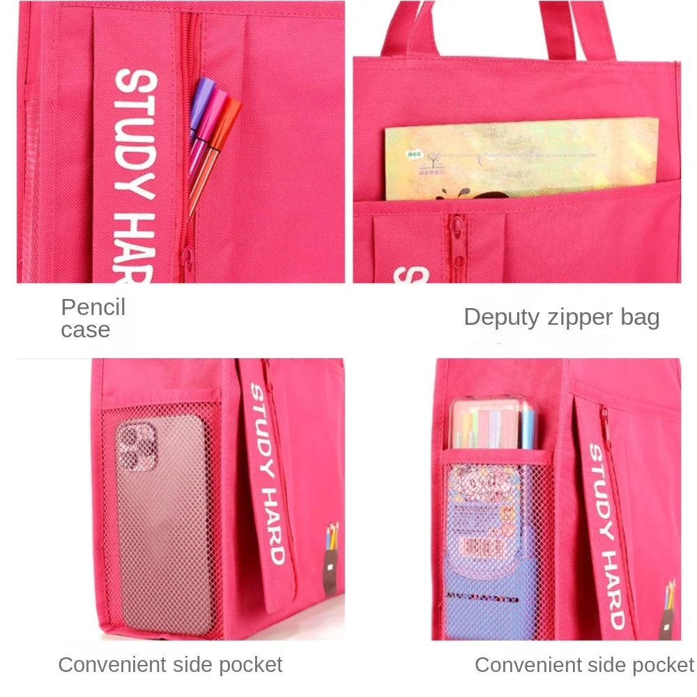Shopping Bag Student Tutorial Bags Portable with Pencil Case Children Art Bag Large Capacity Travel Bag School Information Bag