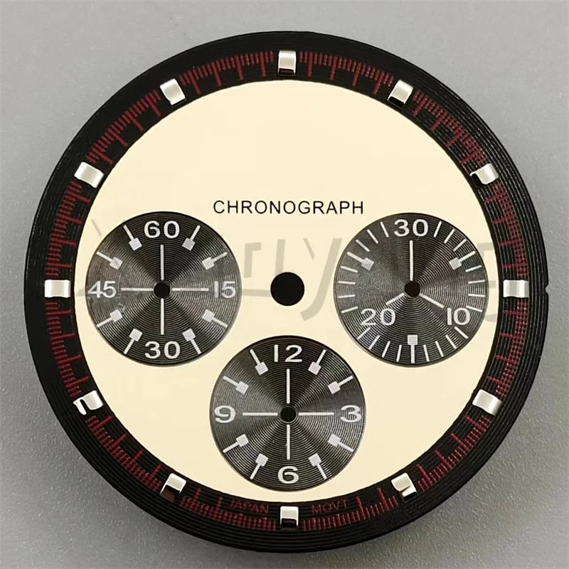 30mm/31.5mm Vk63 Chronograph Watch Dial With Hand Set Green Luminous Black White Red For VK63 Movement Watch Accessories Parts
