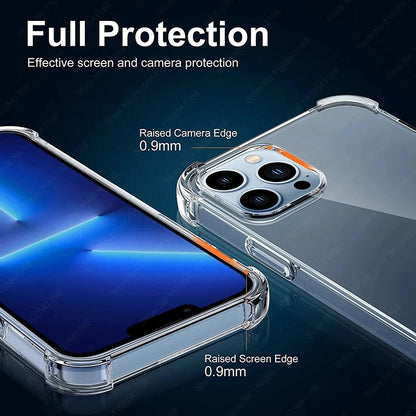 Luxury Shockproof Clear Phone Cases For iPhone 16 15 14 13 12 11 Pro Max 8 Plus XR XS Max Silicone Bumper Transparent Back Cover