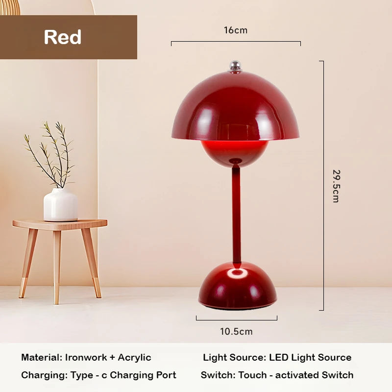 LED Mushroom Flower Bud Lamp – Touch Charging Nordic Decorative Lamp for Bedroom, Study & Bedside