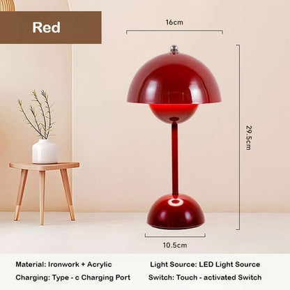 LED Mushroom Flower Bud Lamp – Touch Charging Nordic Decorative Lamp for Bedroom, Study & Bedside