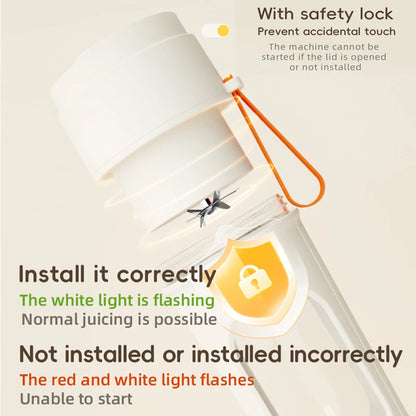 Portable Electric Juicer Blender With Straw 450ML Wreless Juicer Mini Juicing Cup USB Charging 12 Blades Gift Sport Lid