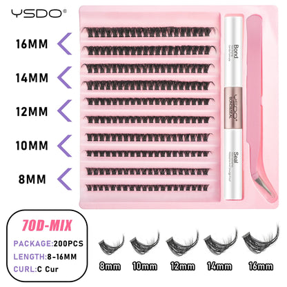 DIY Lash Extension Kit Lash Individual Lashes Clusters8-16mm With Waterproof Lash Bond And Seal Eyelash Tweezers Lash Kit