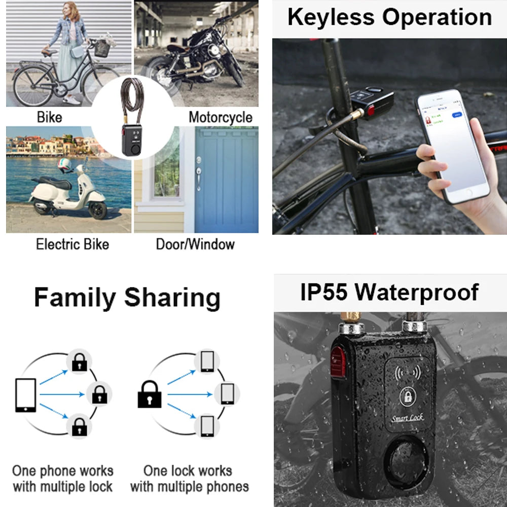 New Bicycle Anti-theft Alarm Lock Bluetooth Smart APP Control Waterproof Bike Burglar Vibration Alarm Lock Security System