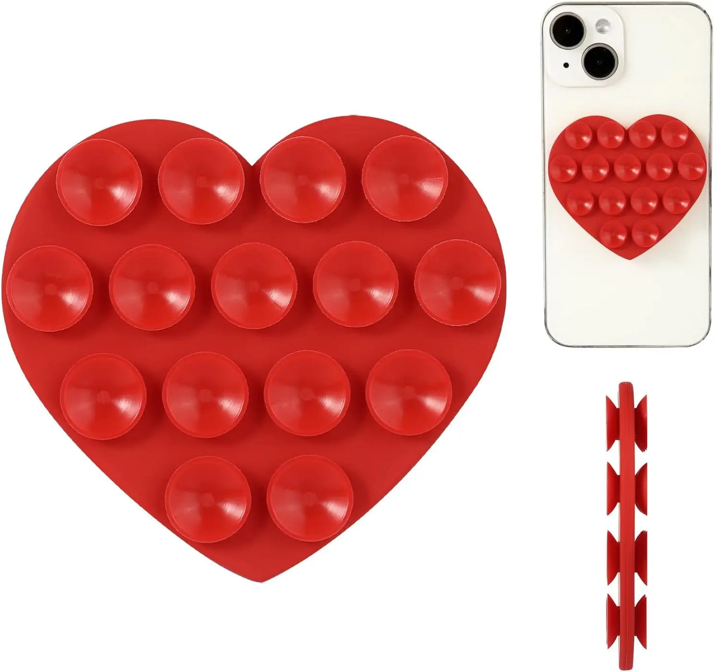 Heart Shape Double Sided Phone Suction Holder, Multi-Purpose Silicone Suction Cup Phone Mount Phone Case Sticky Phone Grip