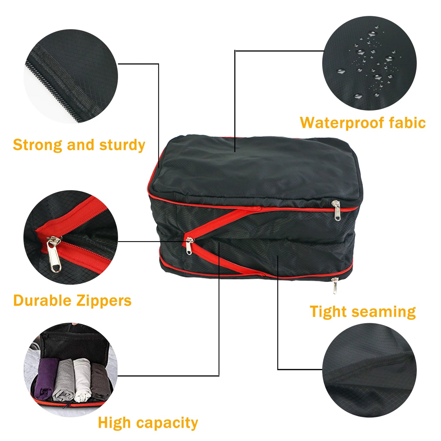 3PCS Set Travel Compression Packing Cubes Double Layer Portable Pouch Waterproof Nylon Storage Bags for Clothes Shoes Suitcases