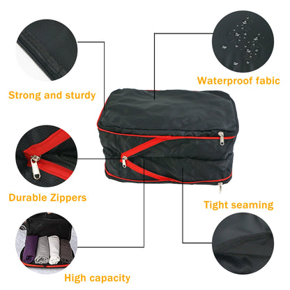 3PCS Set Travel Compression Packing Cubes Double Layer Portable Pouch Waterproof Nylon Storage Bags for Clothes Shoes Suitcases