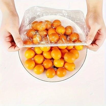 100-Pack Reusable Elastic Food Storage Covers Transparent Stretchable Plastic Bowl Plate Wrap Unscented Alternative to Foil