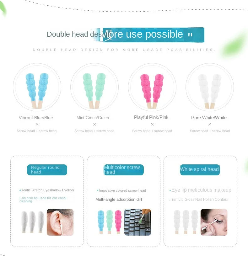 200pcs double layer disposable cotton swabs cosmetic cotton nose plugs ear plugs cleaning cotton swabs cotton spirals