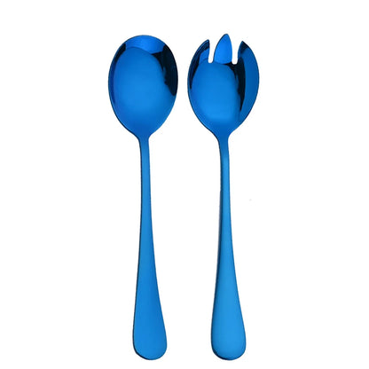 2Pcs Gold Salad Spoon Fork Stainless Steel Salad Server European Style Salad Cutlery Set Kitchen Tool Accessories
