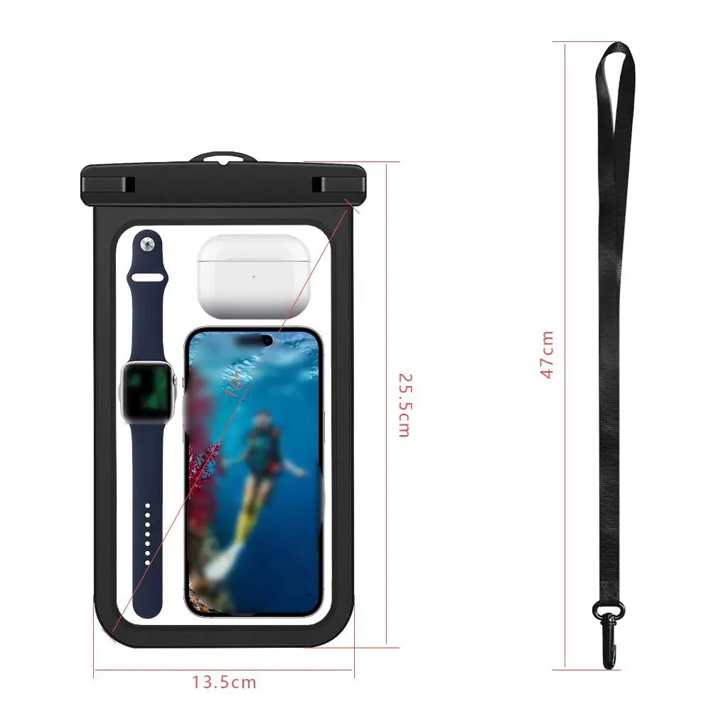 Waterproof Mobile Phone Bag Touchable Screen Large Capacity Phone Protector Pouch with Neck Lanyard Transparent