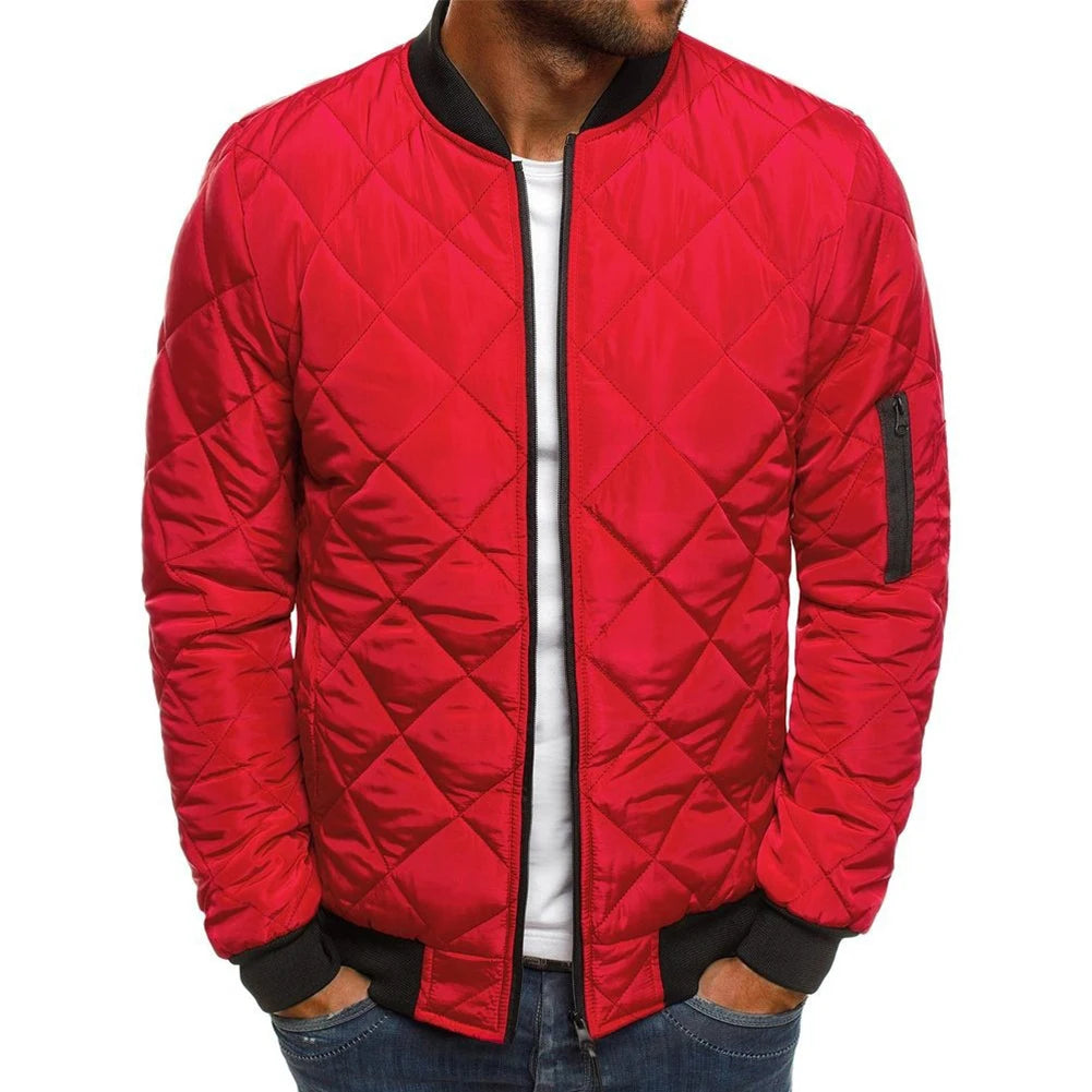Mens Coat Mens Tops Puffer Long Sleeve Outwear Polyester Quilted Padded Solid Color Stand Collar Warm Winter Zip Up