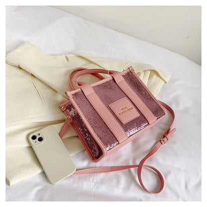 Women's Tote Bag Sequin Shoulder Bag PU Leather Large Capacity Luxury Designer The Tote Bag For Women Crossbody Bags 2024 New