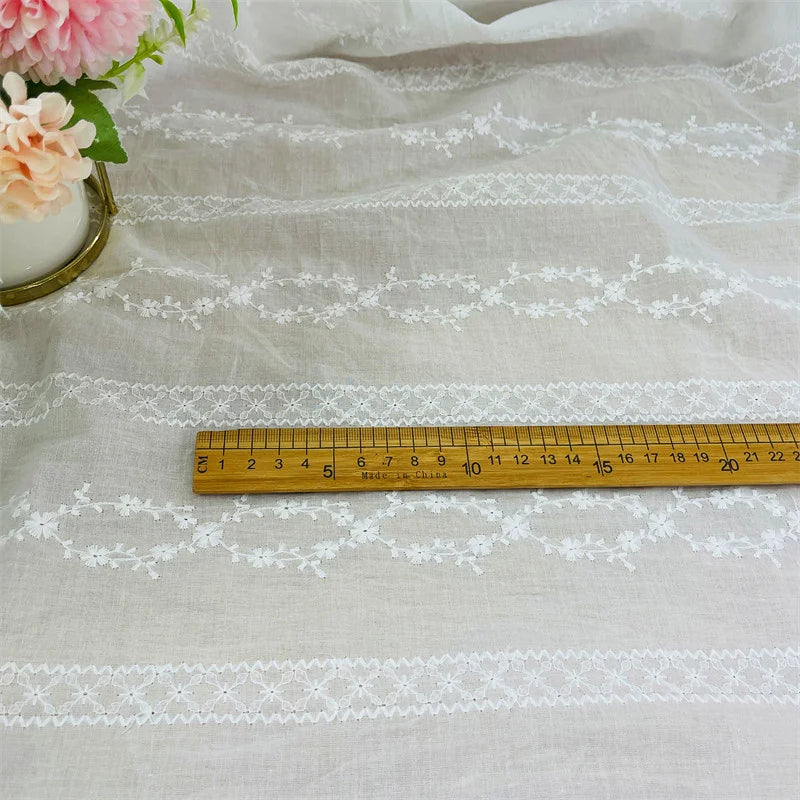 2YardsX 125cm width Cotton Lace Embroidery Fabric Cotton Embroidery Clothing Shirt Dress Pure Cotton Hollow Embroidery Fabric