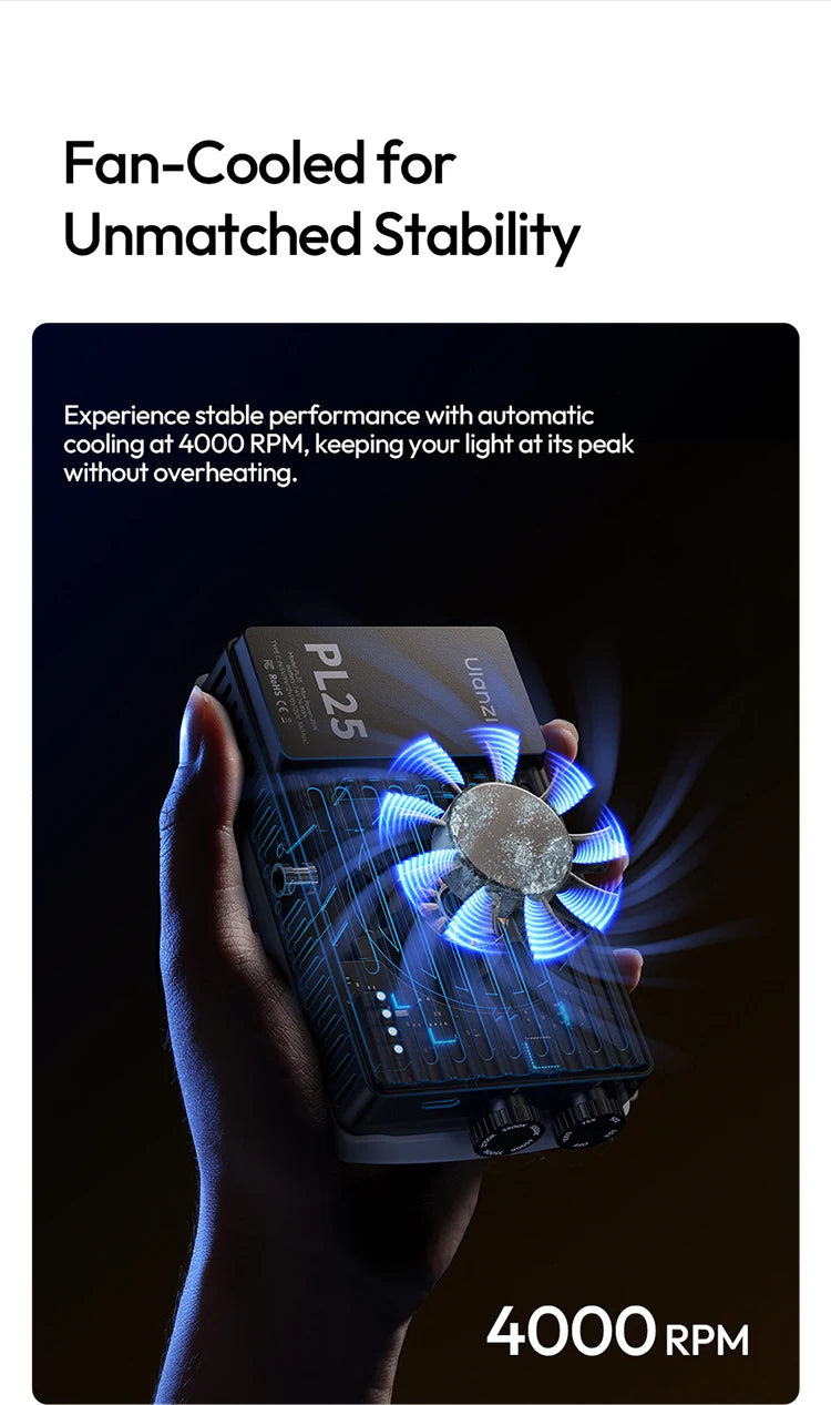 ULANZI PL25 25W LED Panel Light 2700K-6500K CRI 96+Type-C Fast Charging Studio Photography Light for Phone Camera Vlog Shooting