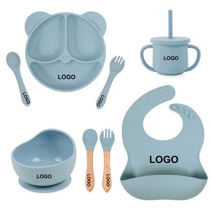 Customized Baby Silicone Feeding Set with Suction Cup Personalized Name Dish Divided Plate Bowl Spoon Cute Kid Eating Tableware