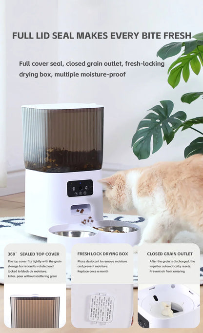 5L Double Bowls Smart Automatic Cat Feeder With Camera Cat Dry Food Video Dispenser Pet Smart Voice Recorder Auto Feeder For Dog