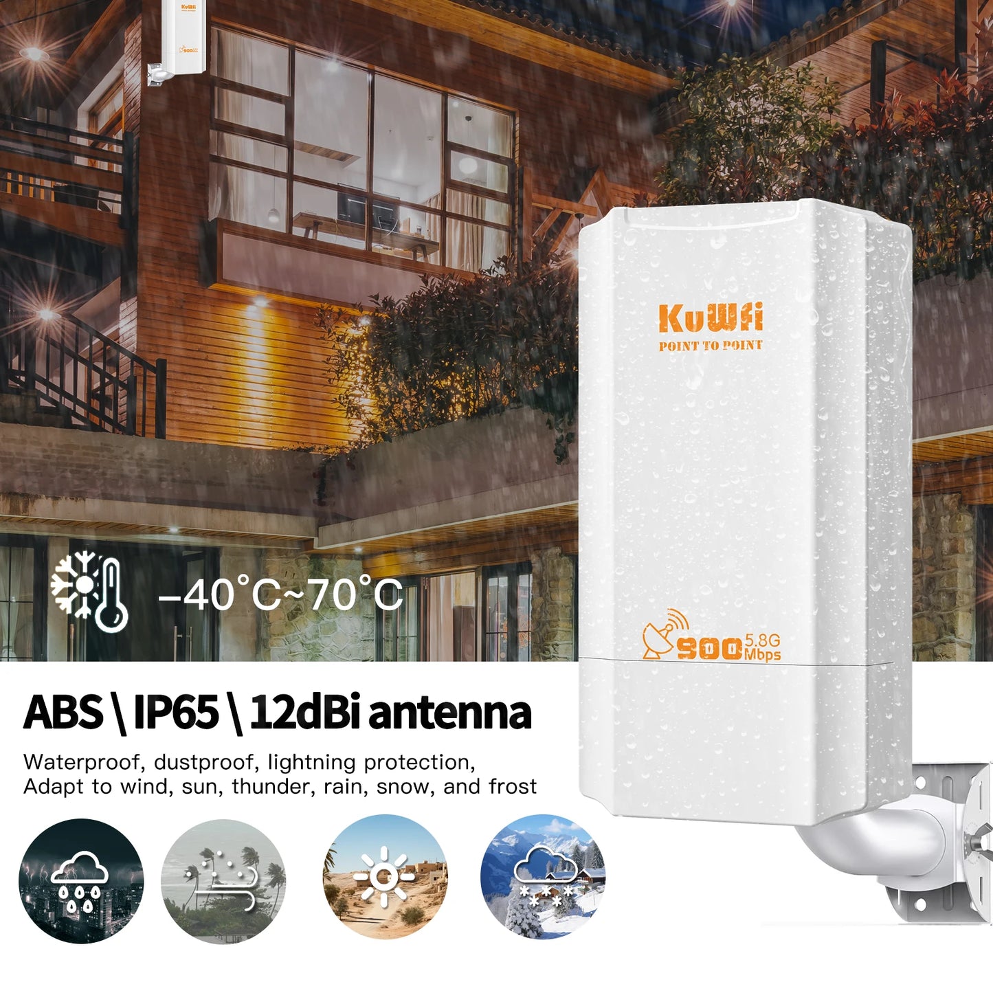 KuWFi 900Mbps Outdoor Wifi Repeater 5.8G Wireless Bridge Wifi CPE Bridge Long Range Extender AP Access Point 2KM Wifi Coverage