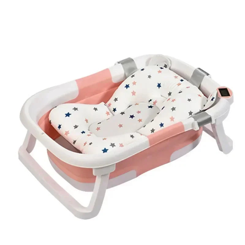 Foldable Baby Bathtub with Temperature Sensor for Newborn Toddlers Children Bathing Sit Lie Down Shower Tray Home Travel Tub