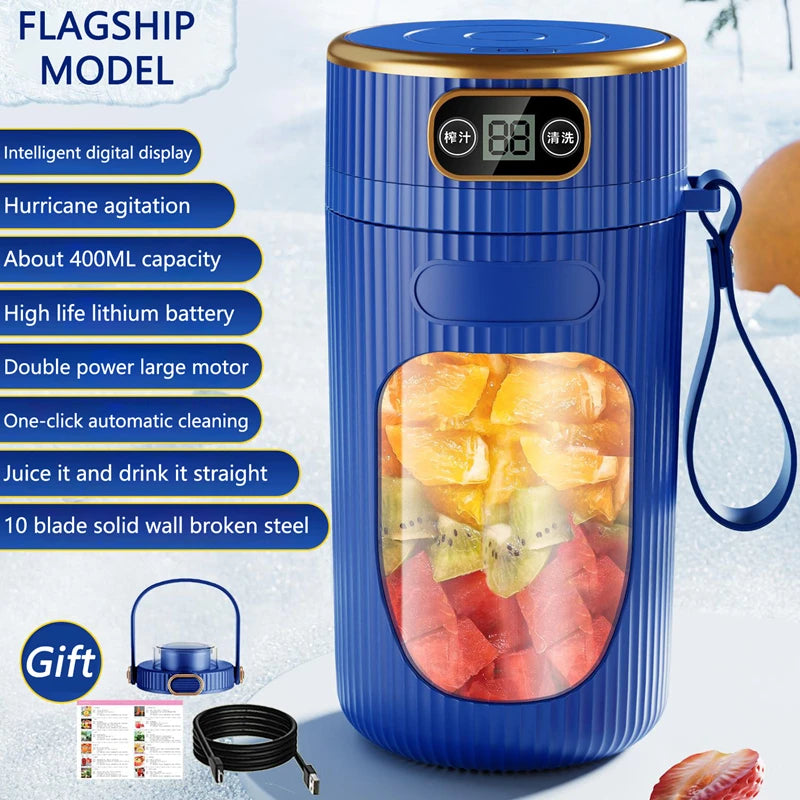 Electric Juicer 10 Blades Portable Blender LED Digital Display Small Juice Cup Rechargeable Wireless Household Milkshake Juice