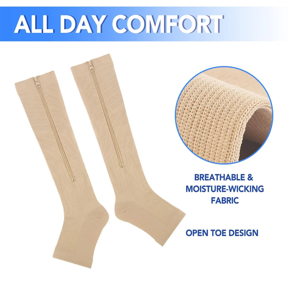 1Pair Medical Compression Socks - Open Toe 15-20 MmHg Zipper Compression Diabetic Socks, Improves Blood Circulation,Reduces Pain