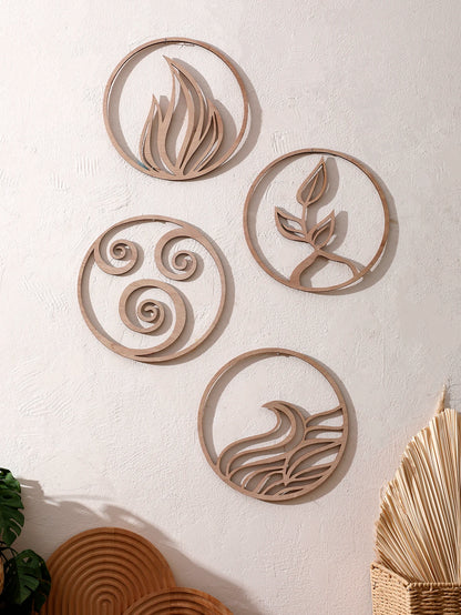 Natural Wooden Wall Hanging Wall Art Decor - Elements Design (Fire, Water, Earth, Air) Wood Hanging Wall Decor Boho Wall Accent