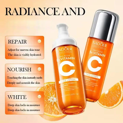 Vitamin C Skincare Set Collagen,hyaluronic Acid,glycerin 5 Fold Vitamin C Skincare Series Moisturizing Serum Face Care Set