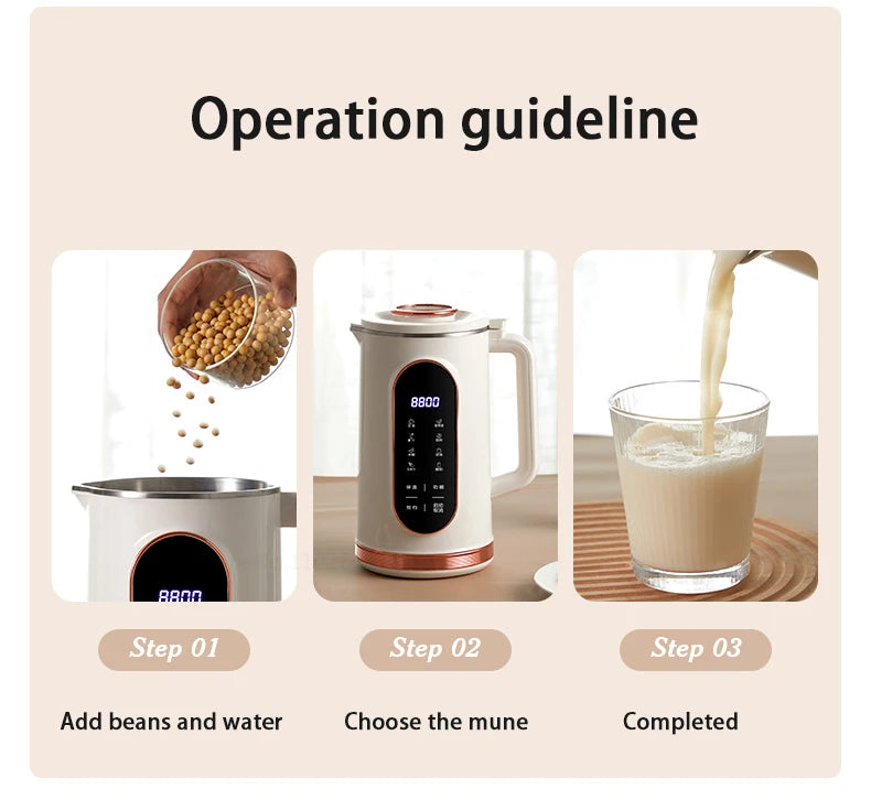 1500ML Soy Milk Machine Electric Juicer Blender Mixer Nut Milky Maker Wall Breaking Machine 10-leaf Blade Breakfast Machine