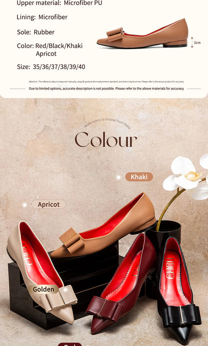 CHCH Women's Flat Shoes New Black Pointed Bow Business Shoes Comfortable Commuting Women's Shoes