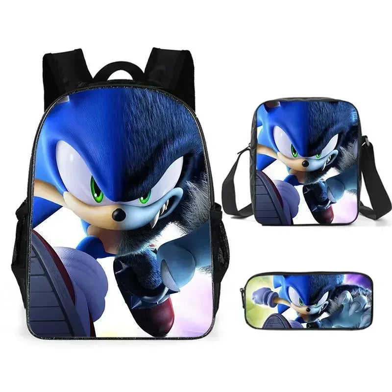 HOT 3PC-SET Sonic Backpack Primary and Secondary School School Bags  Anime Cartoon School Bags Best Gifts for Kids Mochila