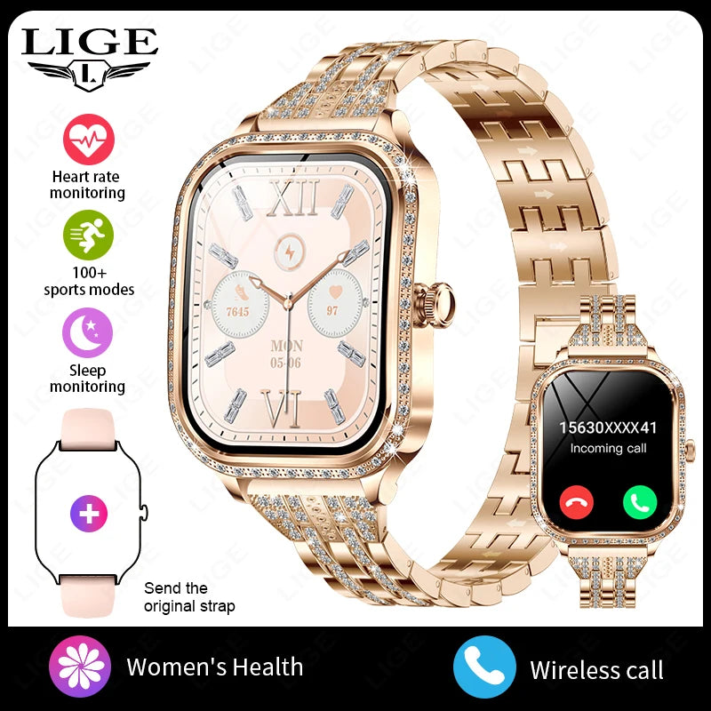 LIGE Fashion Ladies Smartwatch Women's Health Bluetooth Call Waterproof Watches Health Sports Best Friend's Smartwatch Adult