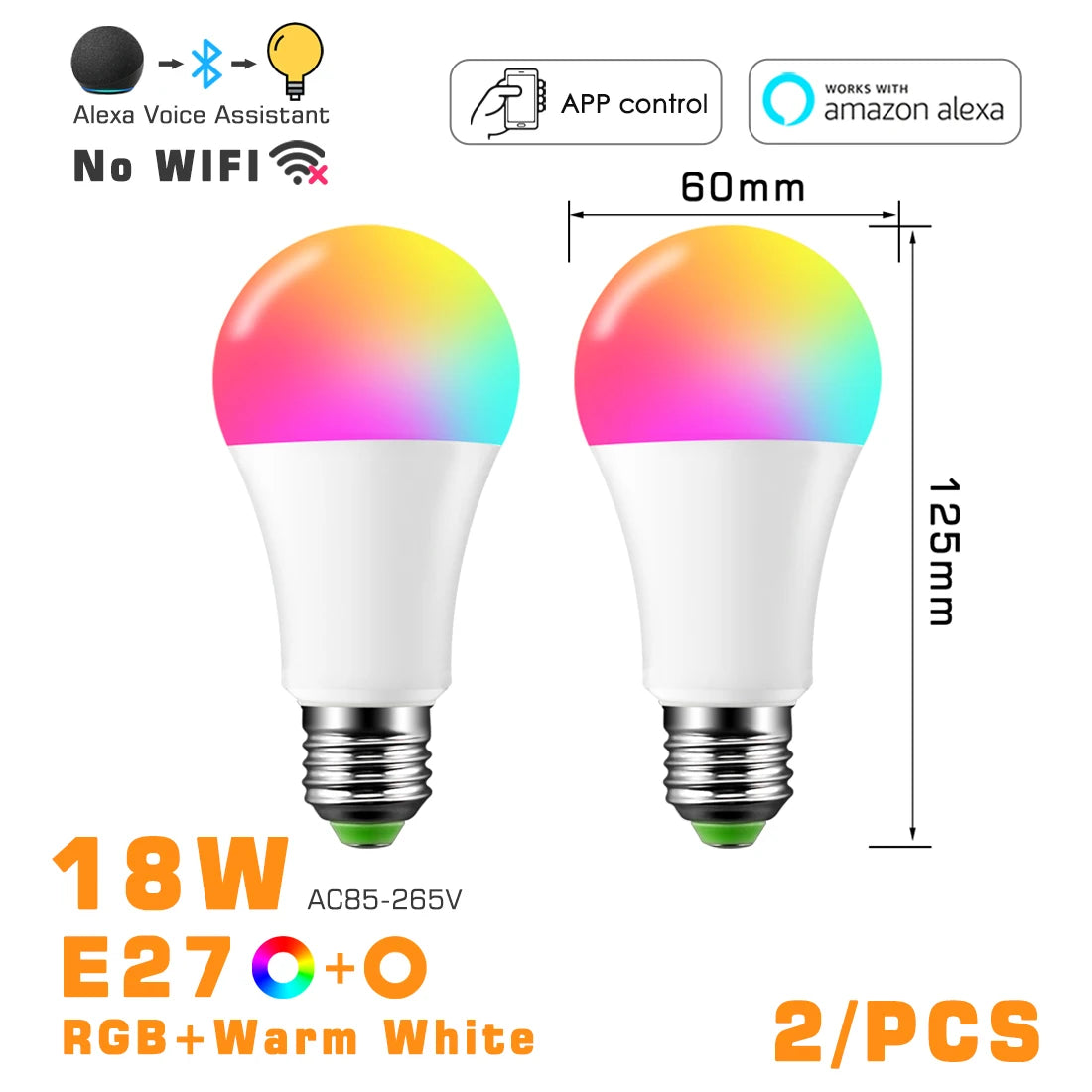 LED Smart Light Bulb, Color Changing Alexa Light, RGB Smart Lamp That Work With Alexa, E27 B22 Base,16 Million Colors,Dimmable