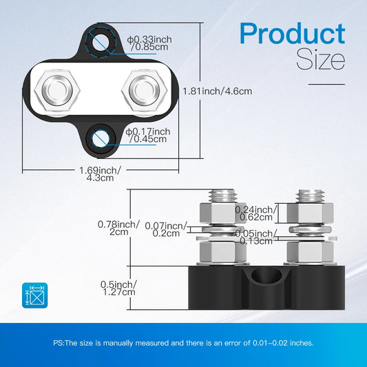 Bus Bar 12V 200A Battery Power Distribution Block 5/16" Dual Studs Terminal Block Busbar Junction Block for Auto Car Marine Boat