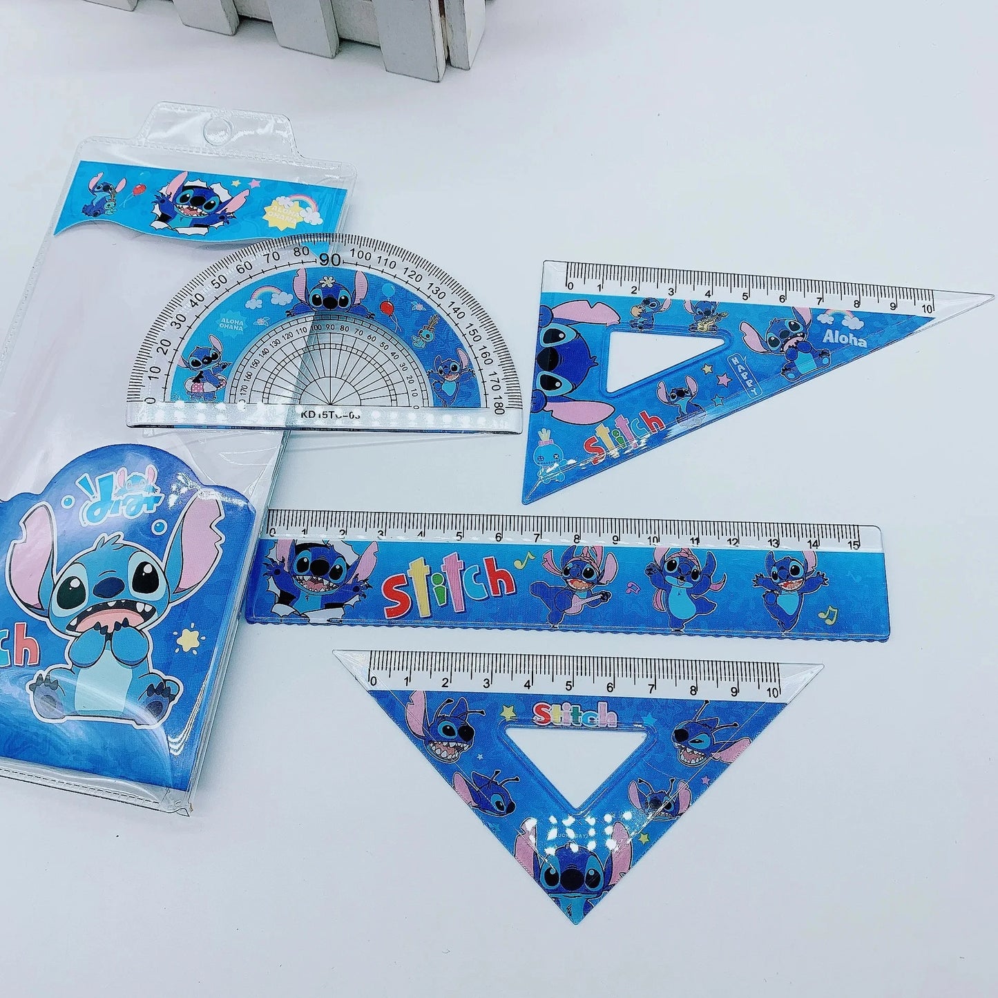 4pcs/Set Disney Stitch Drawing Ruler Set Student Study Stationery Ruler Student Stationery Supplies Measuring Tools