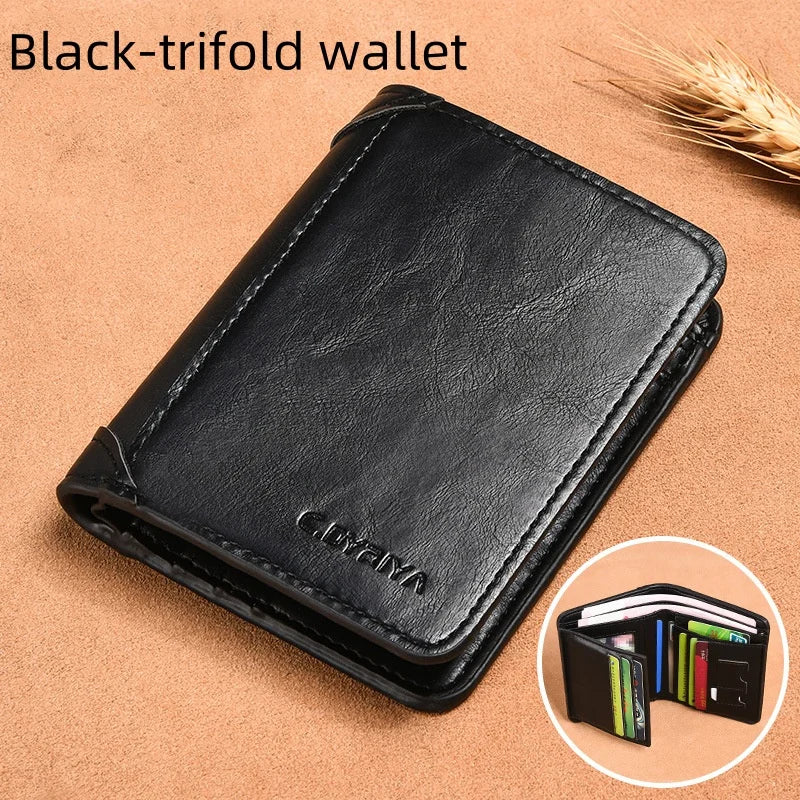 RFID Men Wallet PU Leather Blocking Trifold Wallet Vintage Thin Short Multi Function Id Credit Card Holder Male Purse Money