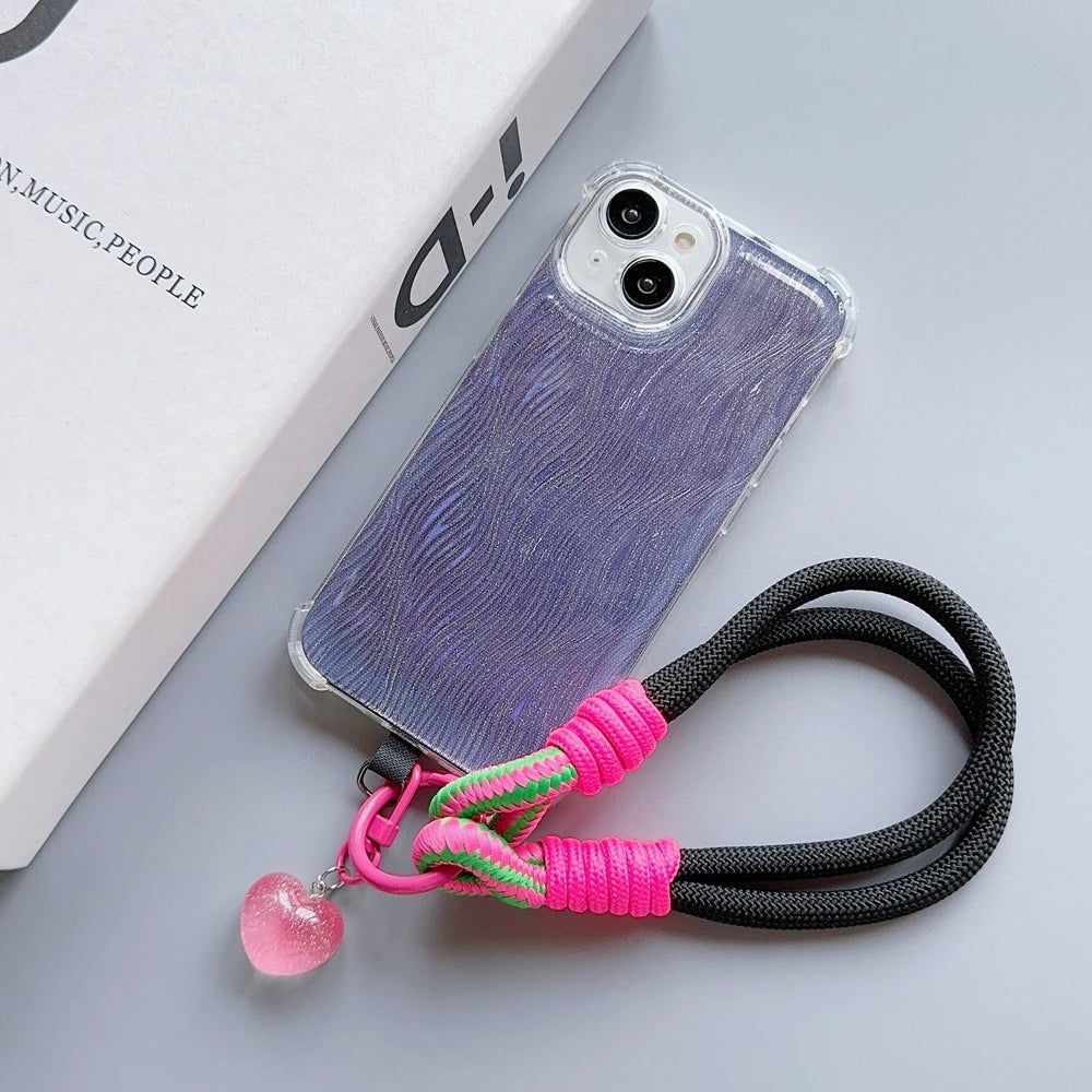 Universal Braided Mobile Phone Lanyard Strap Cartoon Star Hanging Chain Ring Cord with Patch Wrist Strap Cell Phone Detachable