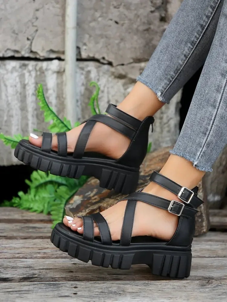 Chunky High Heels Roman Sandals for Women 2024 Summer Ankle Strap Plarform Sandals Woman Strap Thick Heeled Party Shoes