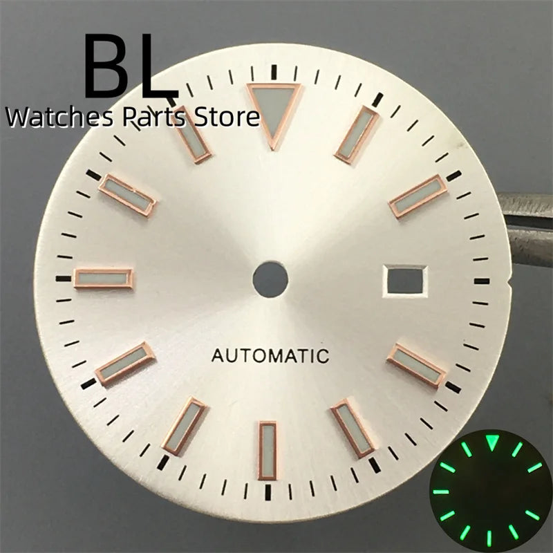 BLIGER 24.5mm Watch Dial Hand Set Sunburst Gray Rose White Mother Pearl Dial Roman Diamond Index Fit NH05 Movement Women Watches