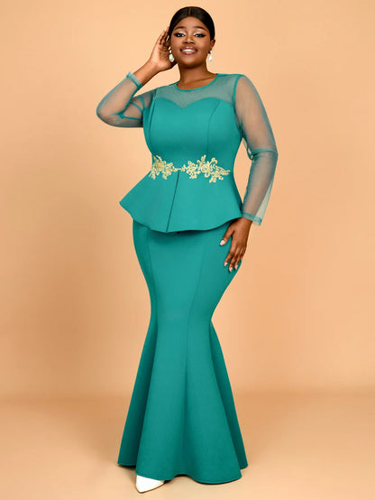 Maxi Dresses To Wear To A Wedding Green Applique Mermaid